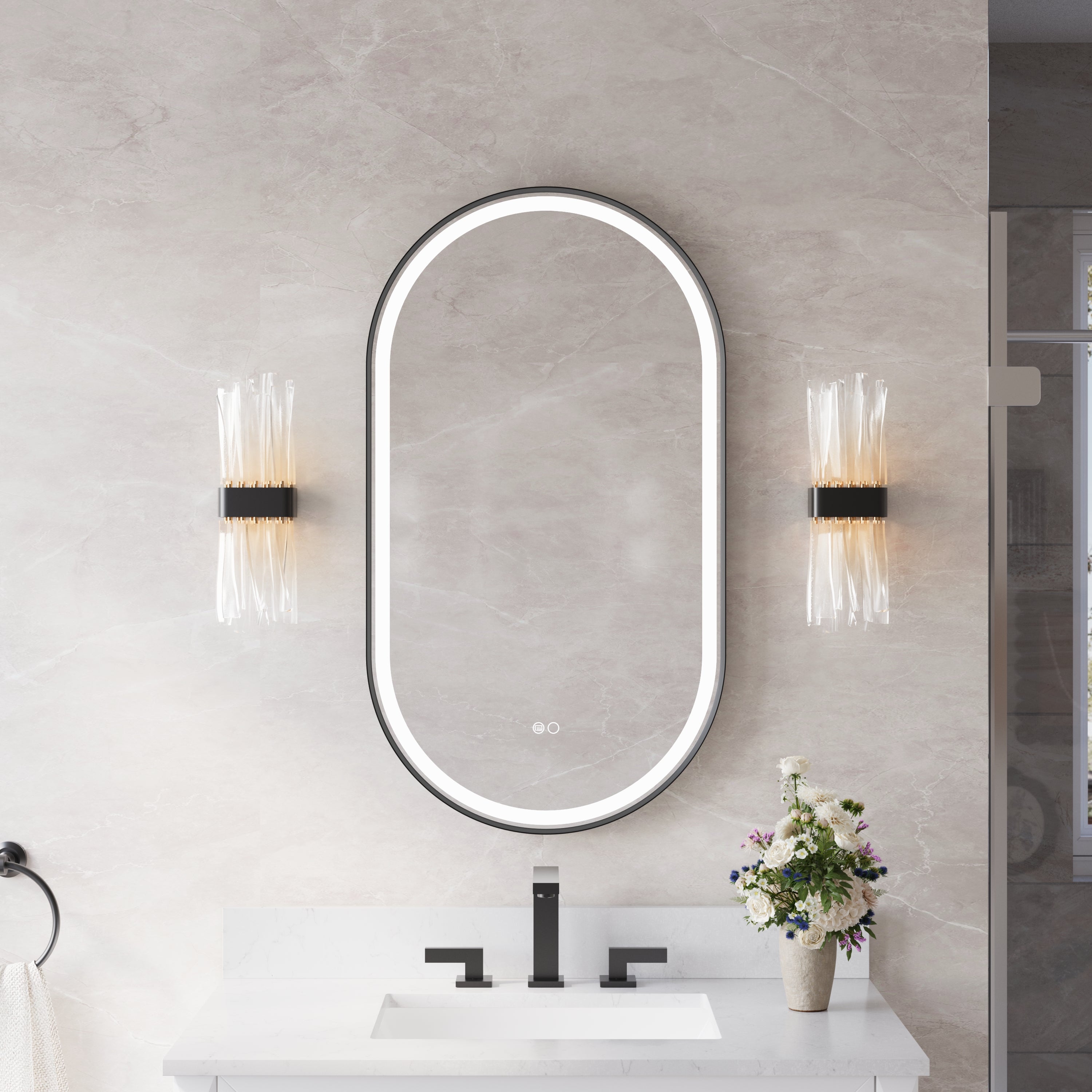 20 in. W x 36 in. H Matte Black Frame Runway Type LED Bathroom Vanity Mirror