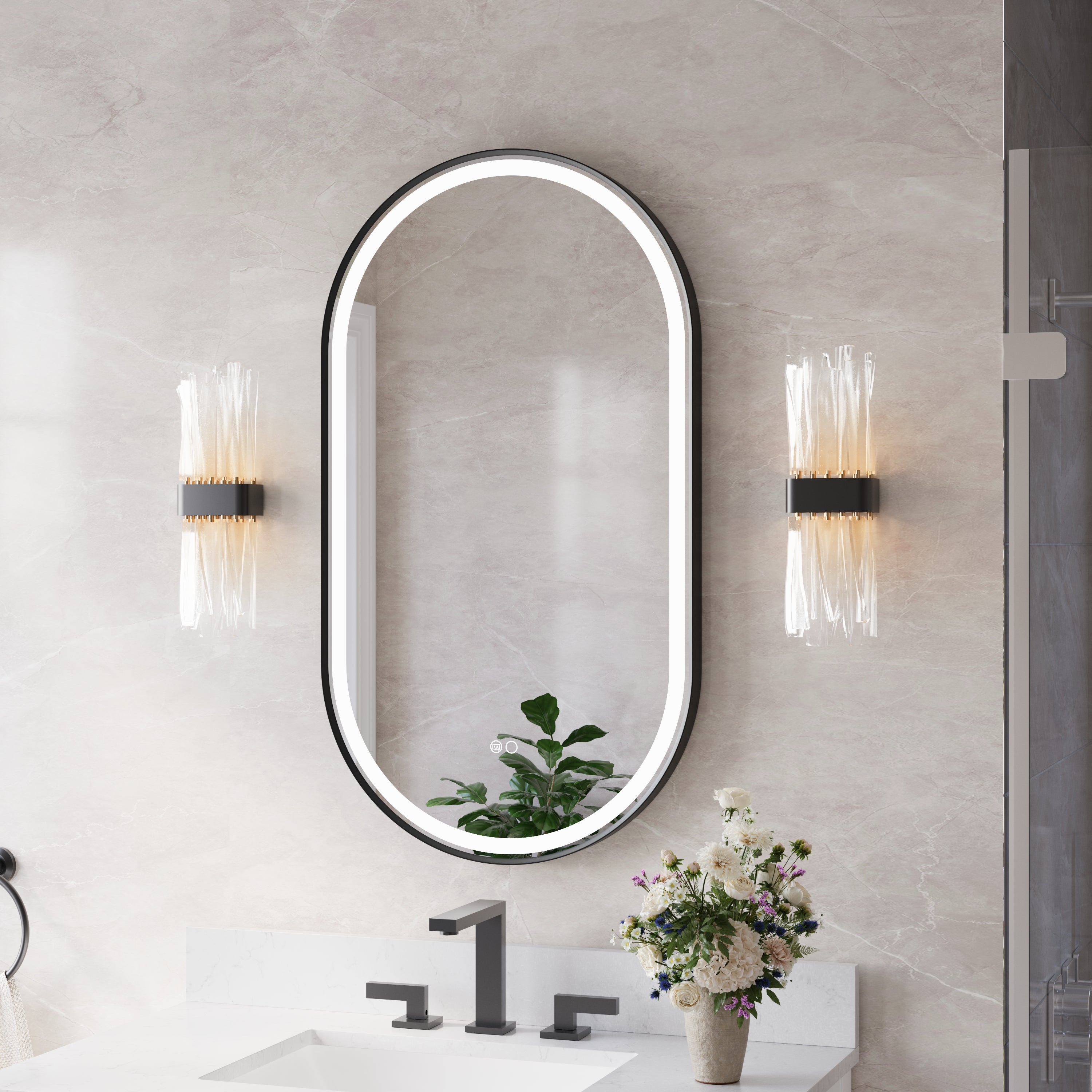 20 in. W x 36 in. H Matte Black Frame Runway Type LED Bathroom Vanity Mirror