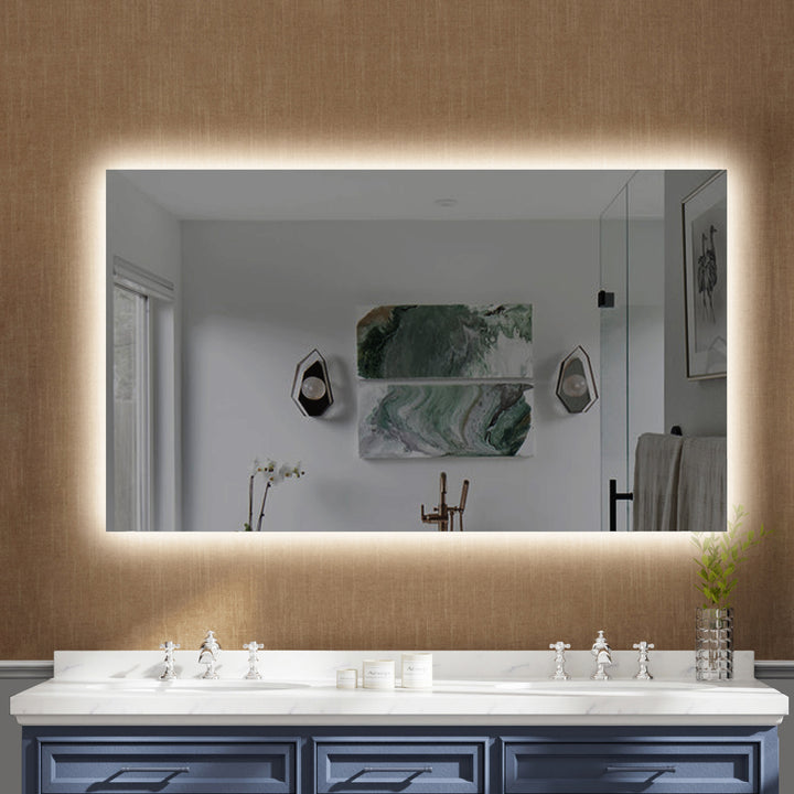 55 in. W x 32 in. H Rectangular Frameless Anti-Fog LED Light Dimmable Bathroom Vanity Mirror in Aluminum