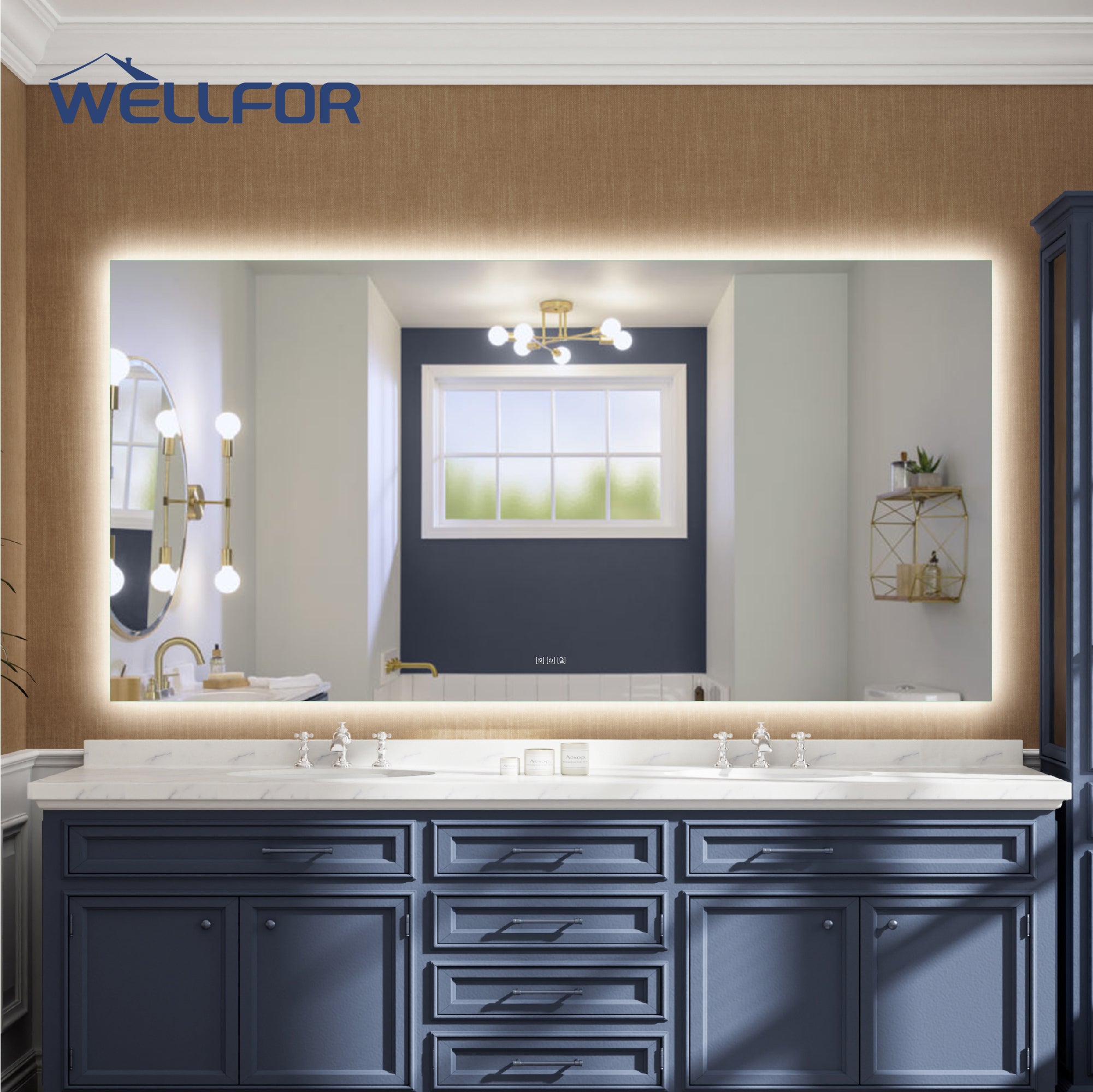 84 in. W x 42 in. H Rectangular Frameless Anti-Fog LED Light Dimmable Bathroom Vanity Mirror in Aluminum