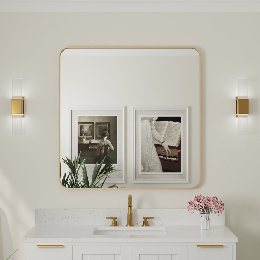 36-in W x 36-in H Brushed Gold Rectangular Framed Bathroom Vanity Mirror