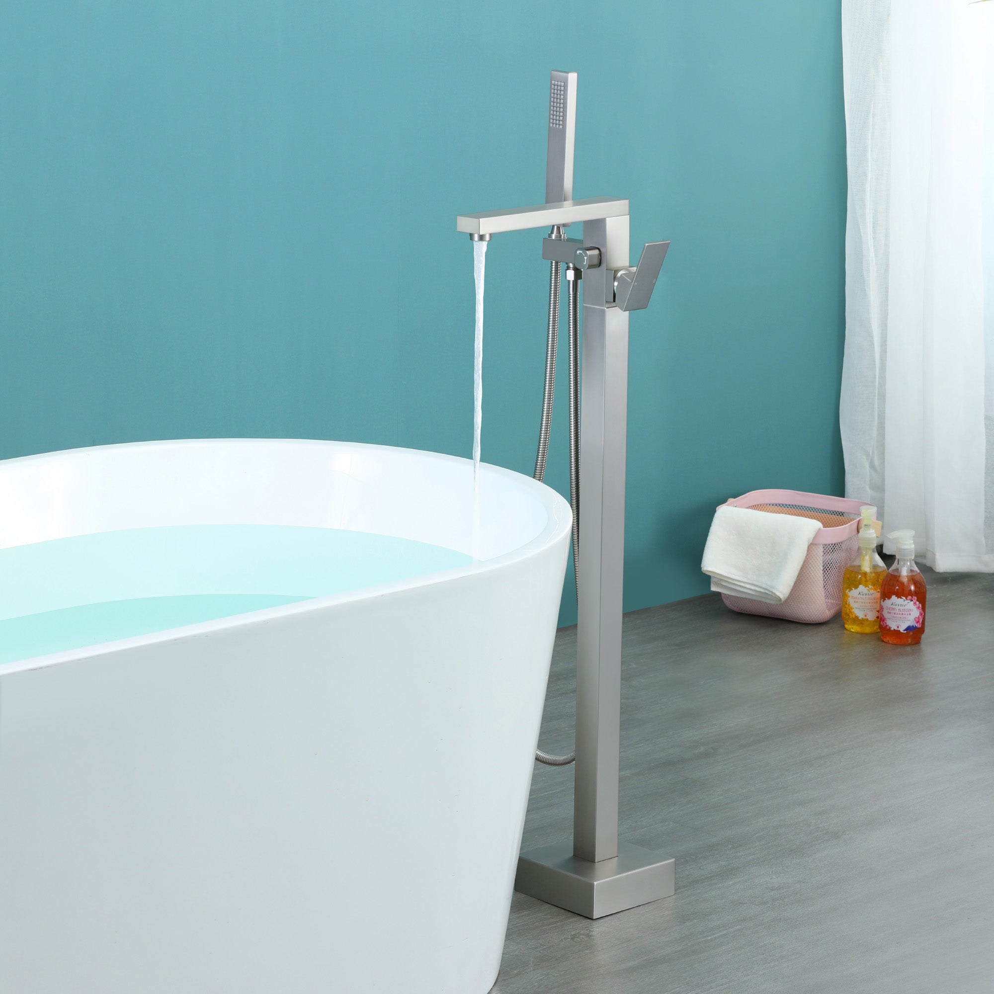 Single Handle Floor Mount Freestanding Tub Faucet with Hand Shower