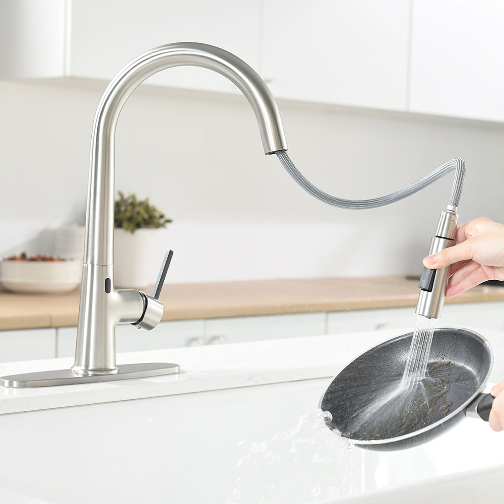 Touchless Kitchen Faucet with AC Adapter and Deck Plate