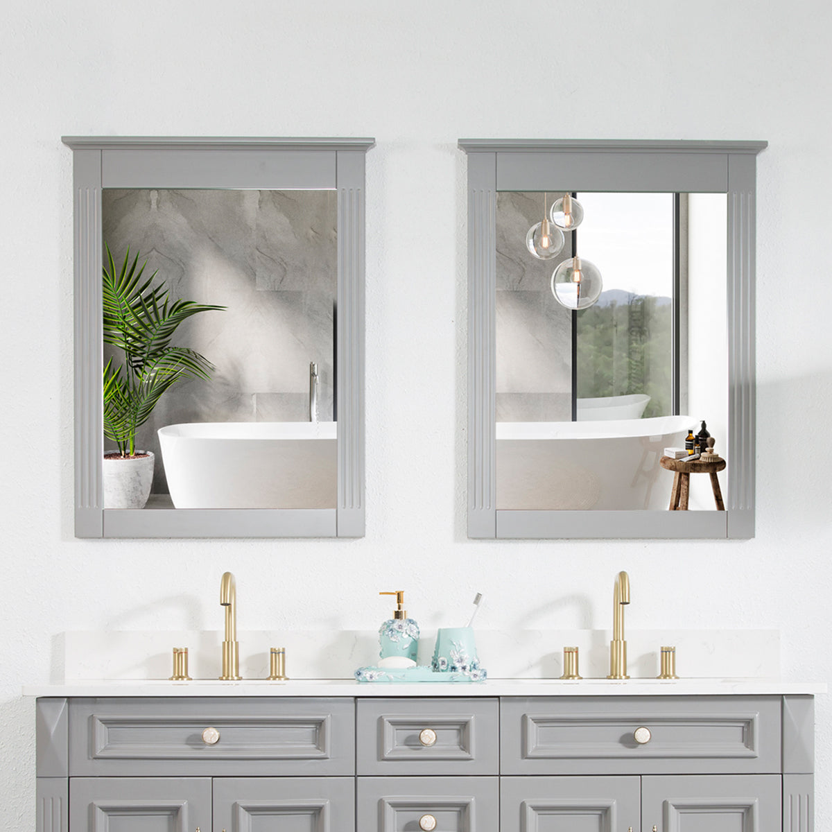 26 in. W x 33 in. H Medium Rectangular Wood Framed Wall Mount Bathroom Vanity Mirror(Set of 2)