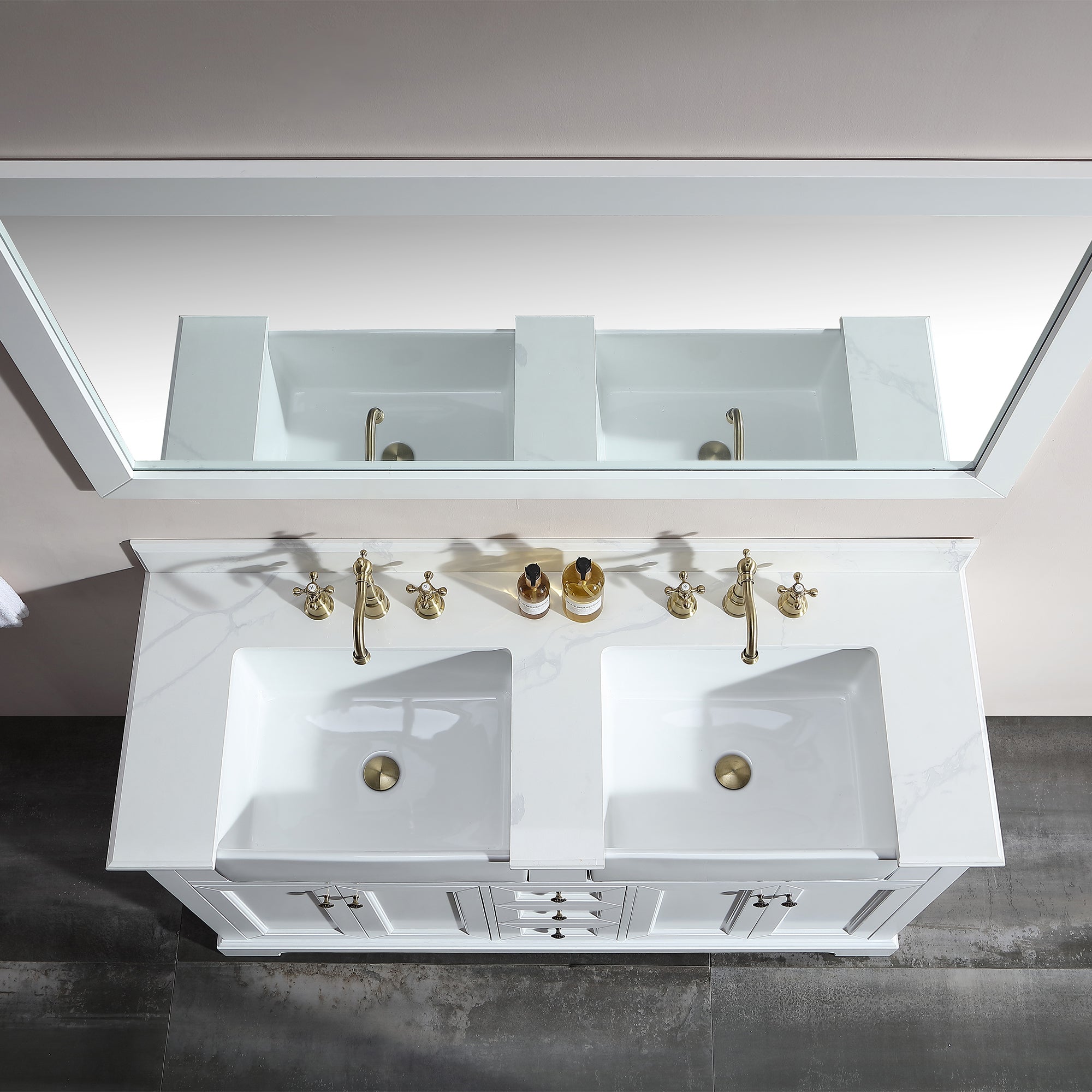 60" Freestanding Bath Vanity Minimalist in White with White Quartz Top with White Basin