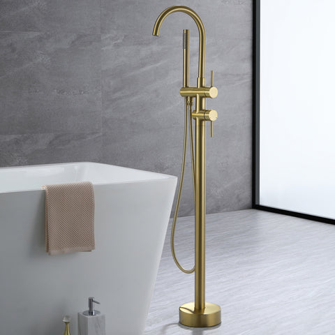 Freestanding Bathtub Faucet With Handheld Shower in  Brushed Gold