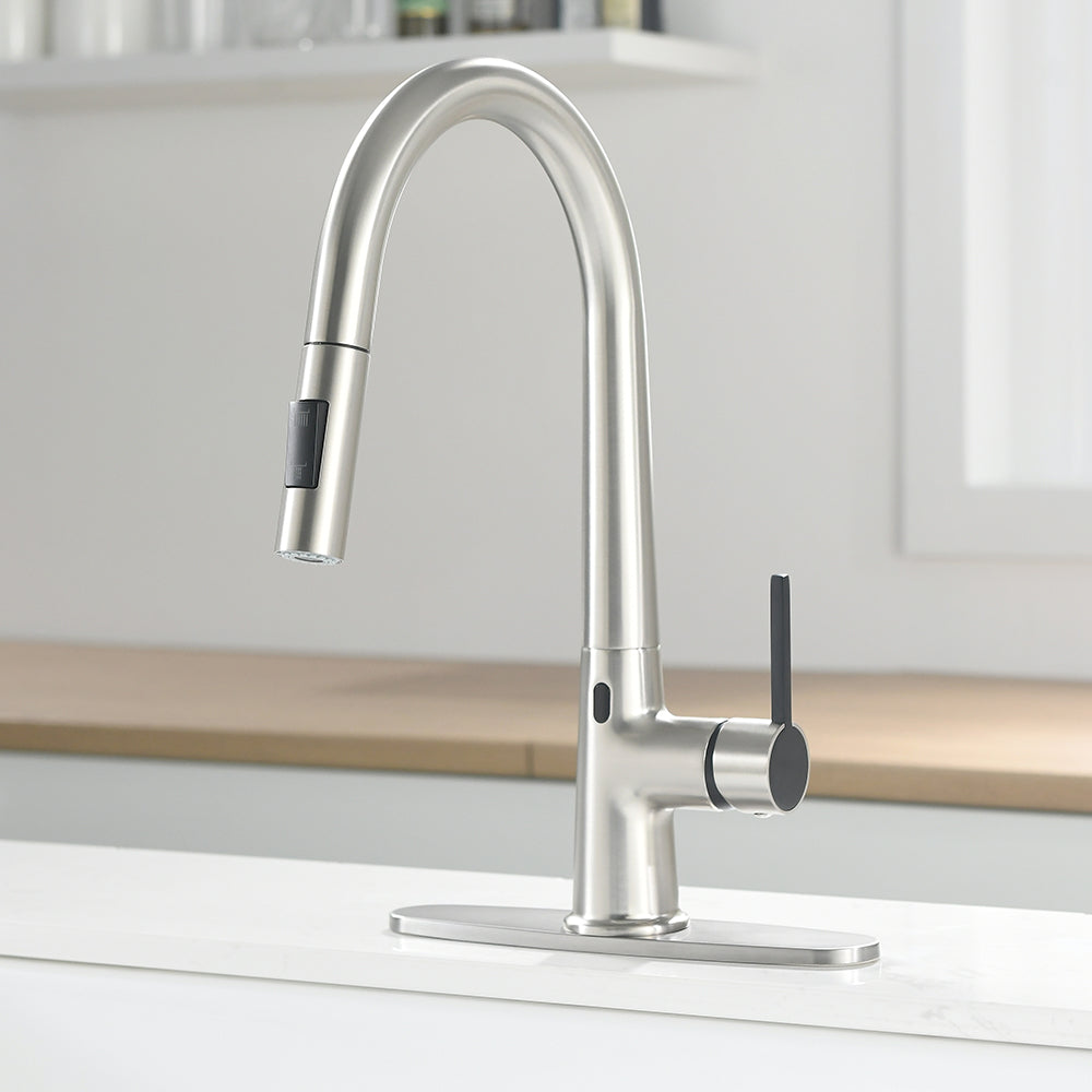 Touchless Kitchen Faucet with AC Adapter and Deck Plate