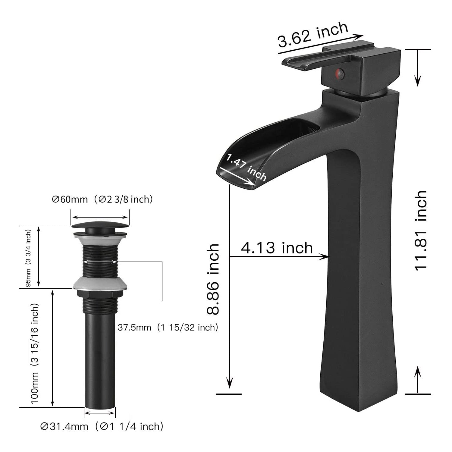 Single Hole Single-Handle Vessel Bathroom Faucet with Pop Up Drain without Overflow