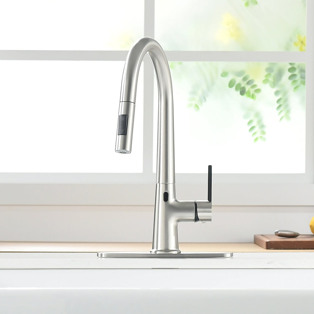 Touchless Kitchen Faucet with AC Adapter and Deck Plate