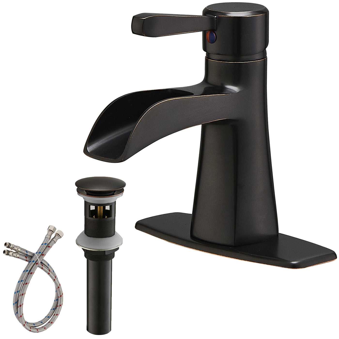 Brass Black Waterfall Spout Bathroom Faucet, Single Hole Single outlets Handle Bath