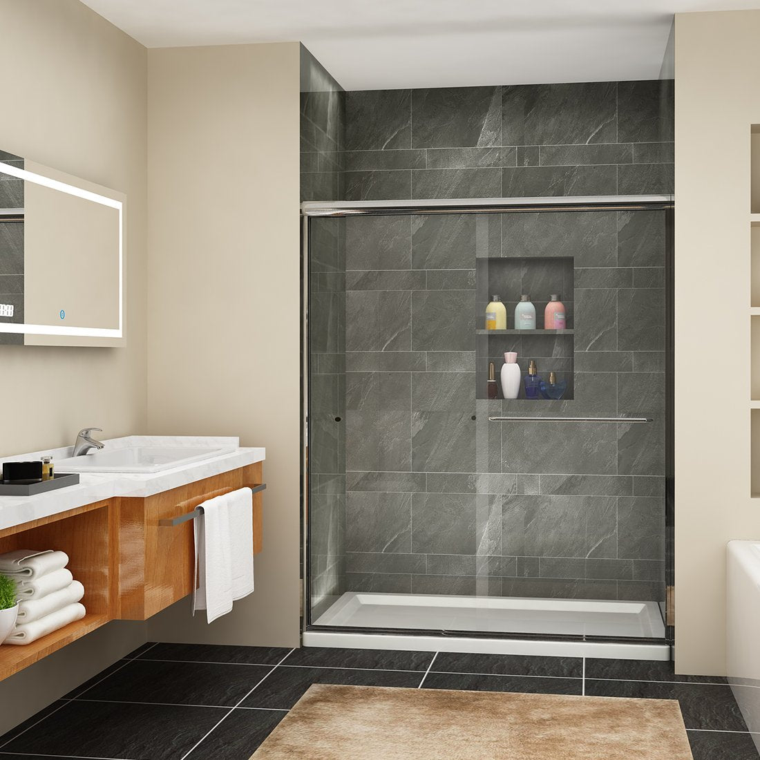 48 in. W x 72 in. H Sliding Semi-Frameless Shower Doors Clear Glass