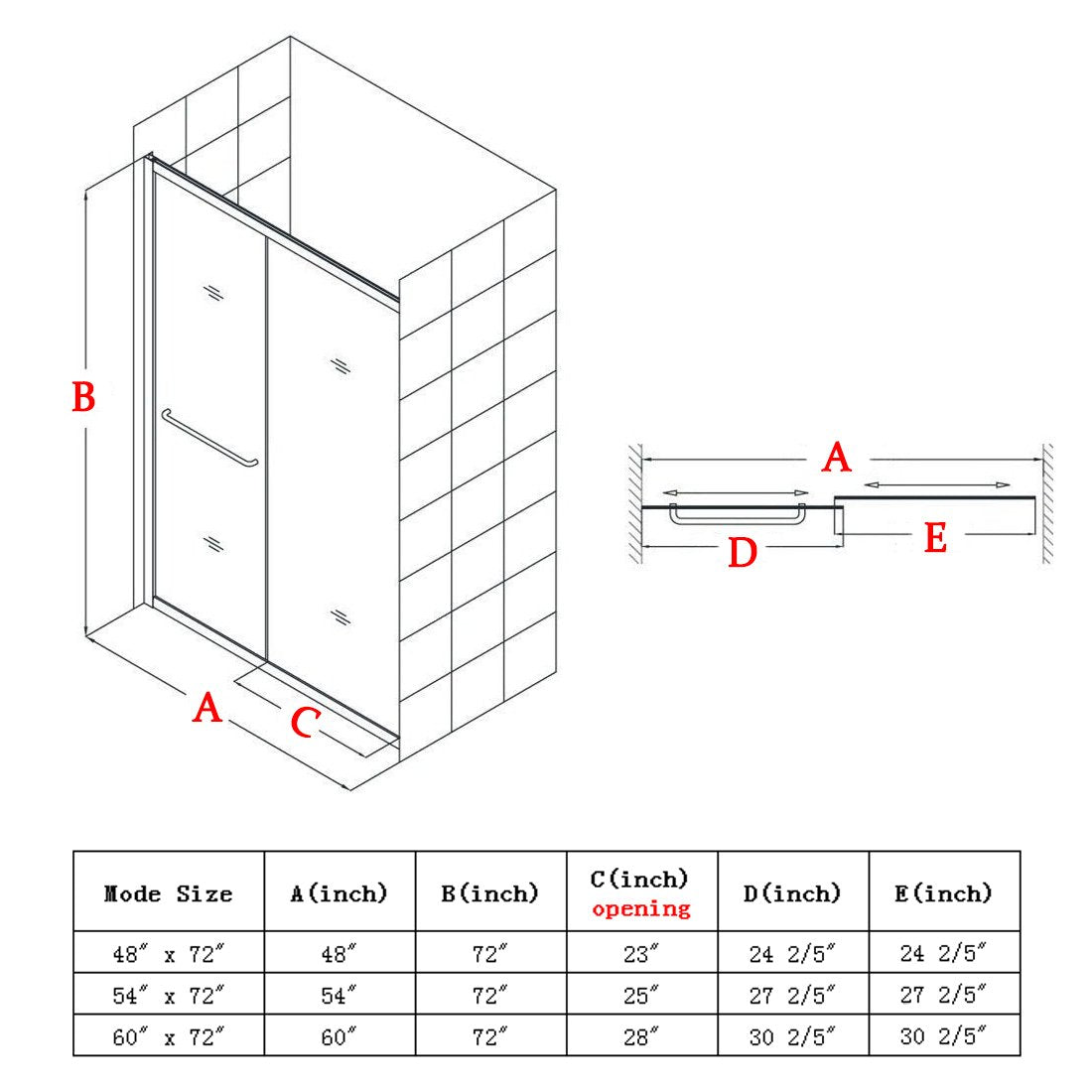 48 in. W x 72 in. H Sliding Semi-Frameless Shower Doors Clear Glass