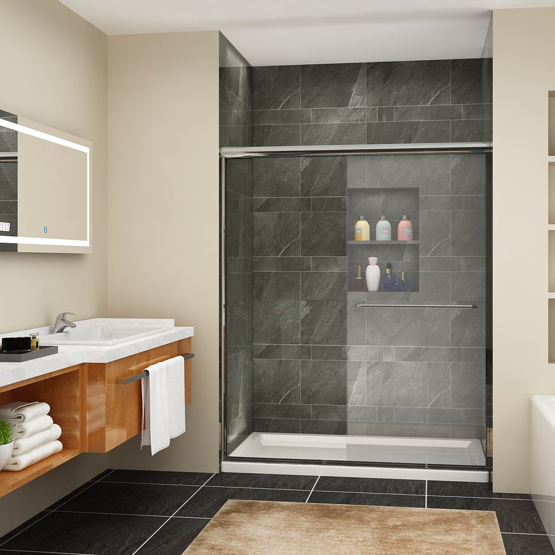 48 in. W x 72 in. H Sliding Framed Shower Doors Clear Glass