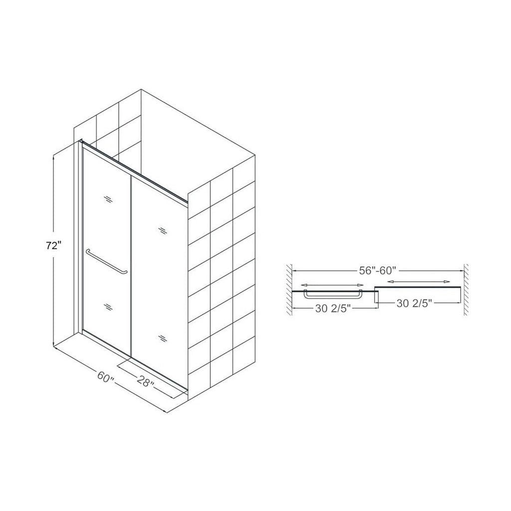 48 in. W x 72 in. H Sliding Semi-Frameless Shower Doors Clear Glass