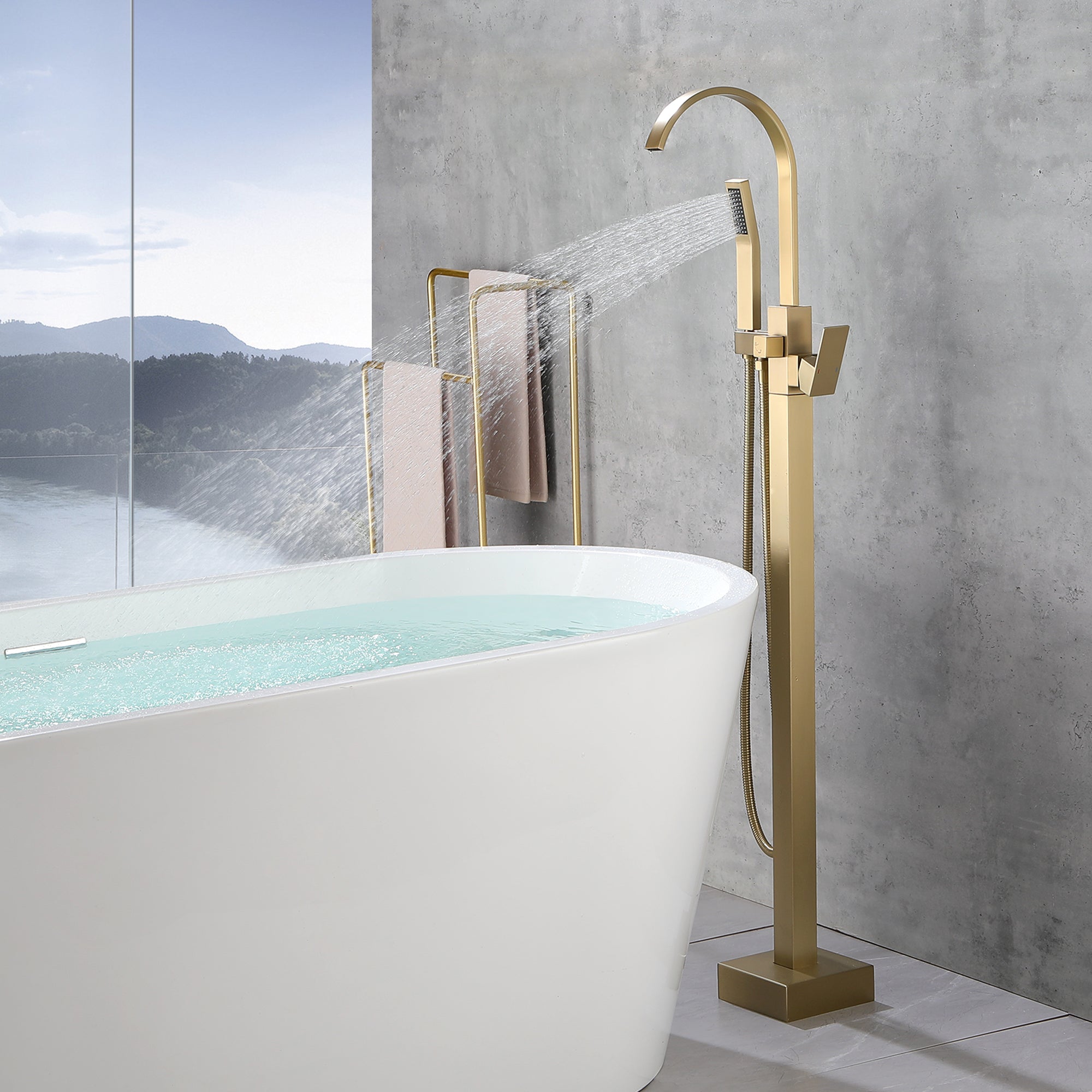 Single Handle Floor Mounted Clawfoot Tub Faucet with Hand shower