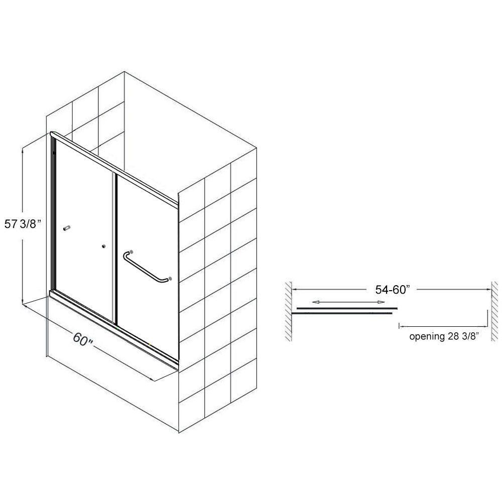 57 in. x 60 in. Framed Double Sliding Shower Door, with Handle Frosted Glass in Chrome