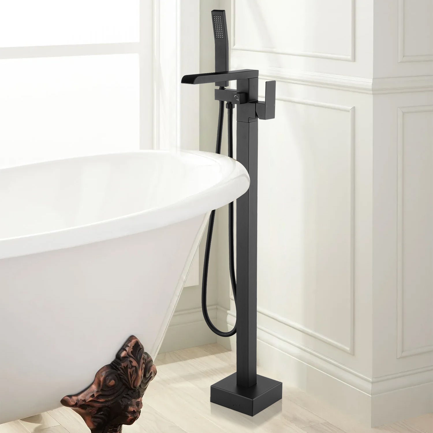 Single Handle Floor Mounted Freestanding Tub Filler With Handheld Shower