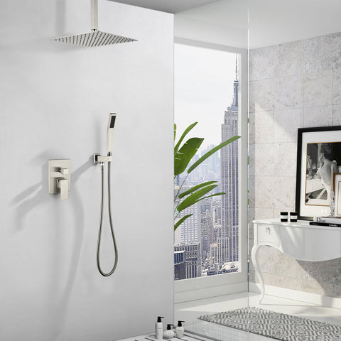 12-in Rain Shower System Dual Head Waterfall Built-In Shower System with 2-way Diverter